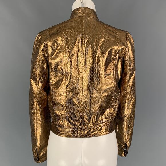MULBERRY Size 8 Gold Leather Metallic Buttoned Jacket - Picture 3 of 6